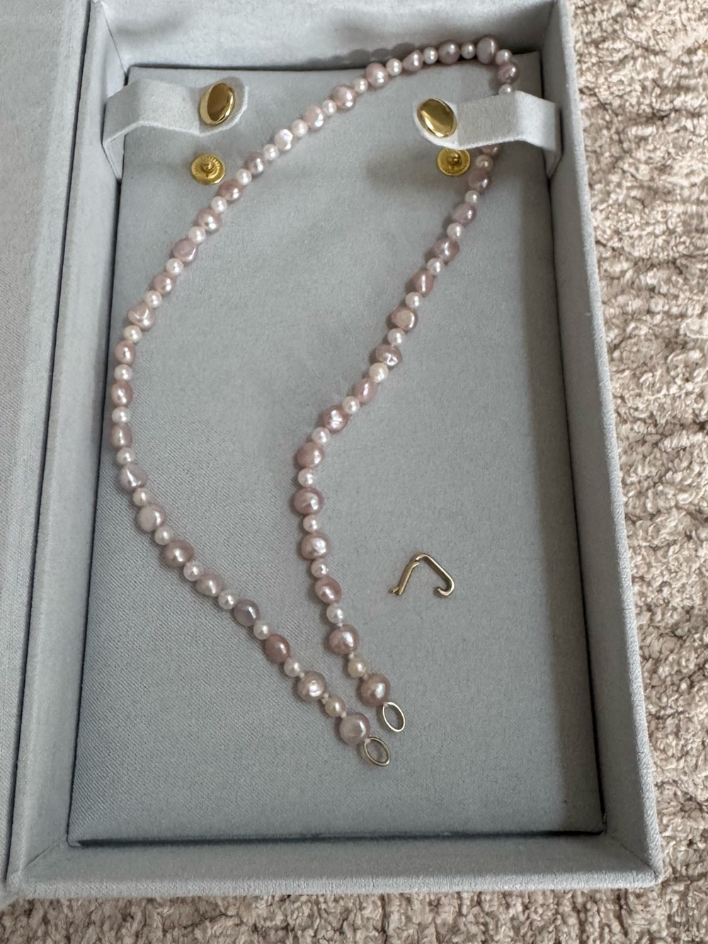 MWOTBaby Gold Blush & White Pearl Necklace With 14K Gold Petite Paper Clip Clasp - Picture 9 of 10